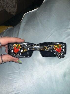 Ed Hardy Black Sunglasses with Red Strawberry & Yellow Accents